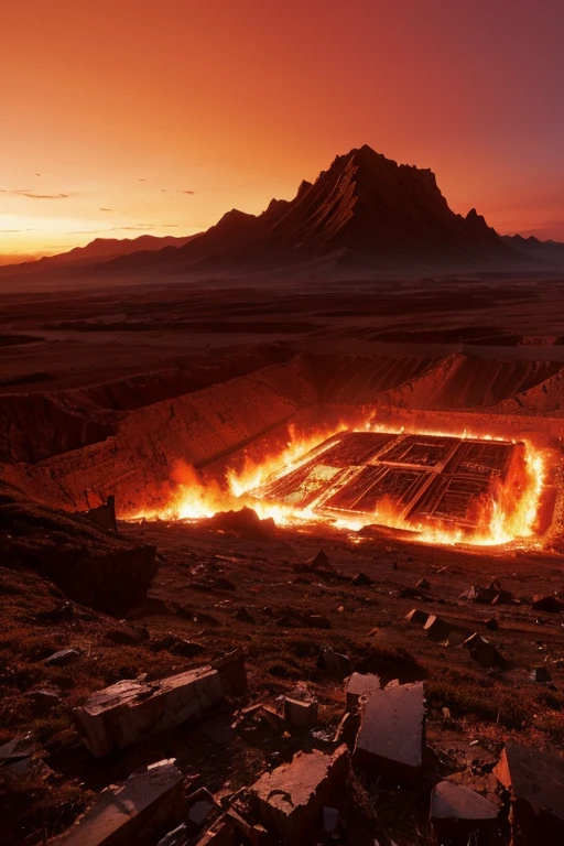 Highest quality、masterpiece、Desolate Earth、wreckage、Red Sky、Surrealism