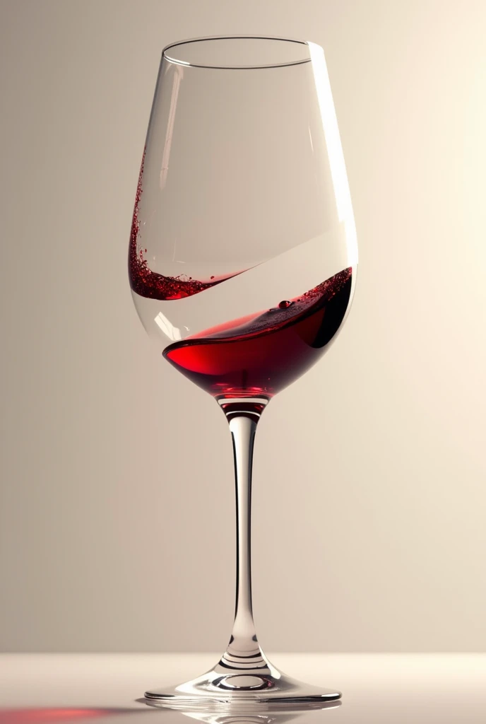 (photorealism:1.2), A wine glass split into four equal parts, each section floating slightly apart from the others. The glass pieces are delicately separated, leaving the rich, deep red wine suspended in the center as if held by an invisible force. The wine appears smooth and glossy, with light reflecting off its surface, creating an elegant and surreal composition against a soft, neutral background.