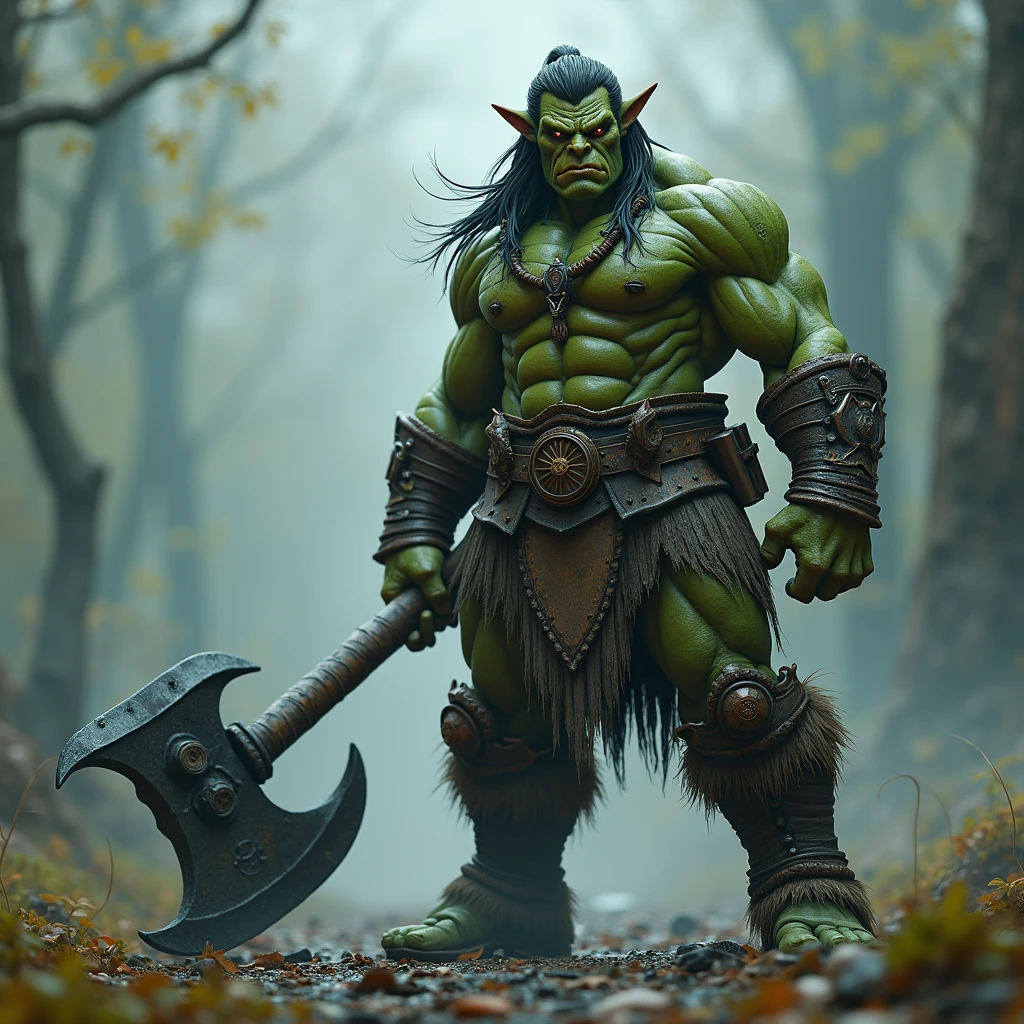 (best quality,4k,8k,highres,masterpiece:1.2),ultra-detailed, female orc wielding an ax, BULKY, HDR, 8k, absurdres, cinestill 800, sharp focus, add_detail:2, (solo, woman)
