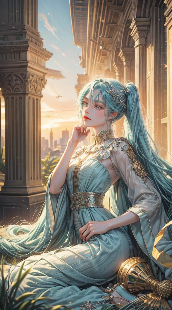 Absurdres masterpiece HDR high quality picture of Hatsune Miku, detailed face, detailed hair strands, beautiful face, simple pose, very long hair, ((random hair style:1 )) , anime eyes, light skin ,
Valkyrie outfit , detailed hair ornaments , beautiful background, masterpiece scenery