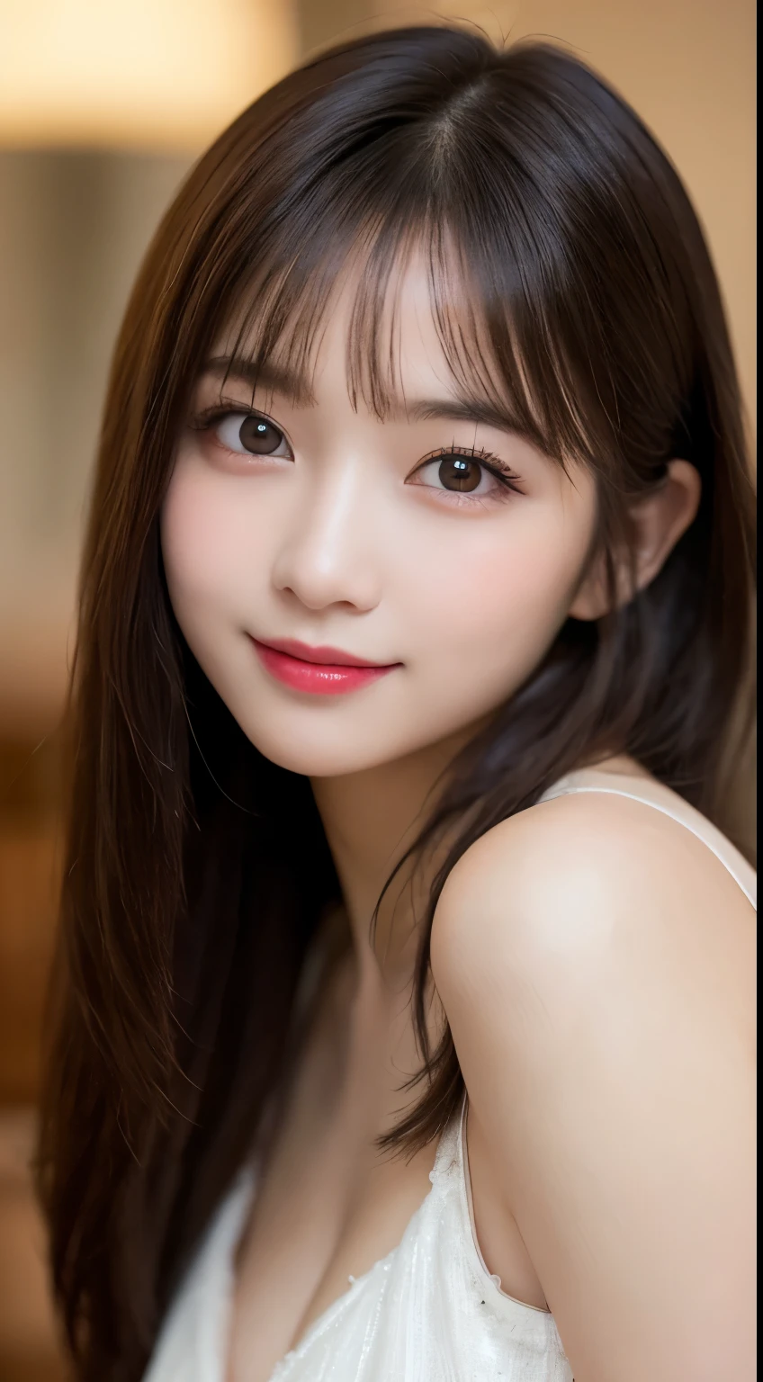 Tabletop, Highest quality, shape, Very detailed, finely, High resolution, 8k wallpaper, 完璧なダイナミックな構shape, Beautiful and detailed, Small breasts,Natural color lip, Bold sexy pose,smile、20-year-old girl、cute、sexy shot looking at camera,Always blur the background,Perfect and beautiful face,Photograph only the face,Beautiful and elaborate face、Slim face and figure,Big eyes、Putting on gal makeup,Actual Photos、Gal Fashion,Smile