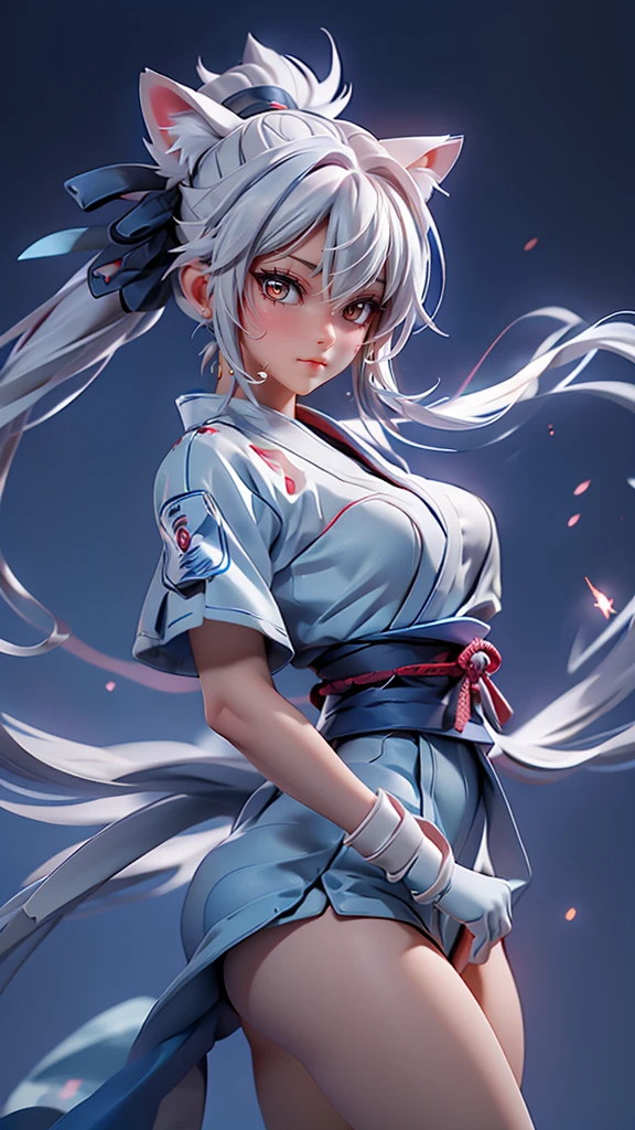 Moisturized Skin, (Red eyes), Realistic body, (Adult female body), Energetic, (), (),3DCG,
break,
Bright red lipstick, (Beautiful belly button), (Silver Hair), ((Cat ear)), Beautiful Hair, (Hatake Kakashi's clothes: 1.3),
break,
((masterpiece + Highest quality + High resolution + Very detailed)), (whole body: 1.2), Symmetric, One shot,
break,
(Electric shock), (The wind is blowing), (Blue electricity), (Combat Ready: 1.4),
break,
(Big Japan sword), Ninja, In the mansion, assassination, cut, Kunai, Fantasy, dynamic,