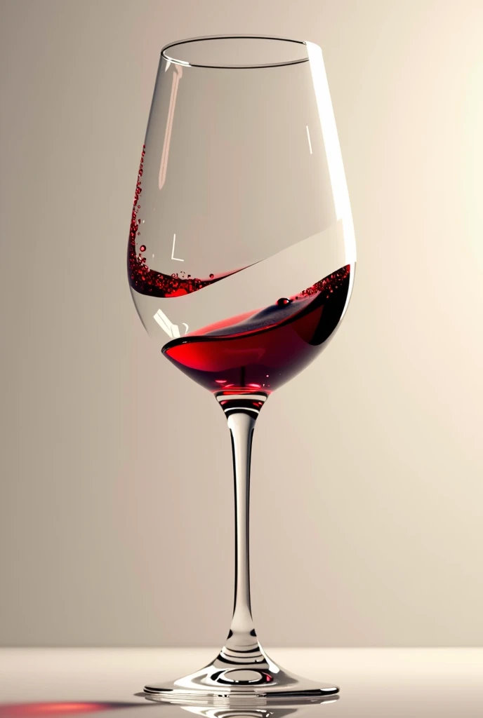 (photorealism:1.2), A wine glass split into four equal parts, each section floating slightly apart from the others. The glass pieces are delicately separated, leaving the rich, deep red wine suspended in the center as if held by an invisible force. The wine appears smooth and glossy, with light reflecting off its surface, creating an elegant and surreal composition against a soft, neutral background.