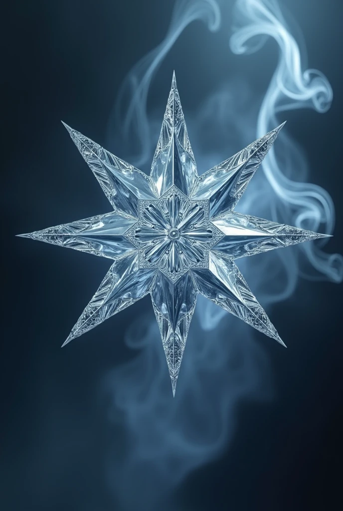 Luxury  glass 16 pointed "Northern star" with smoke in the background 