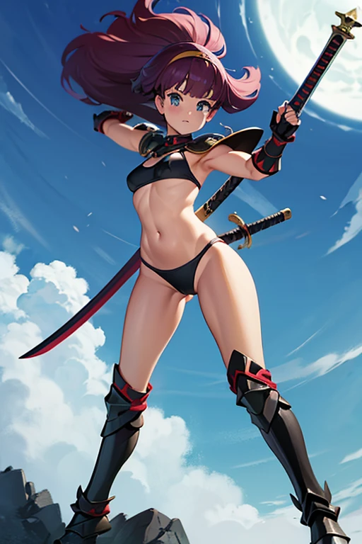 Warrior Girl, Black high leg swimsuit, sword,armor、Momo