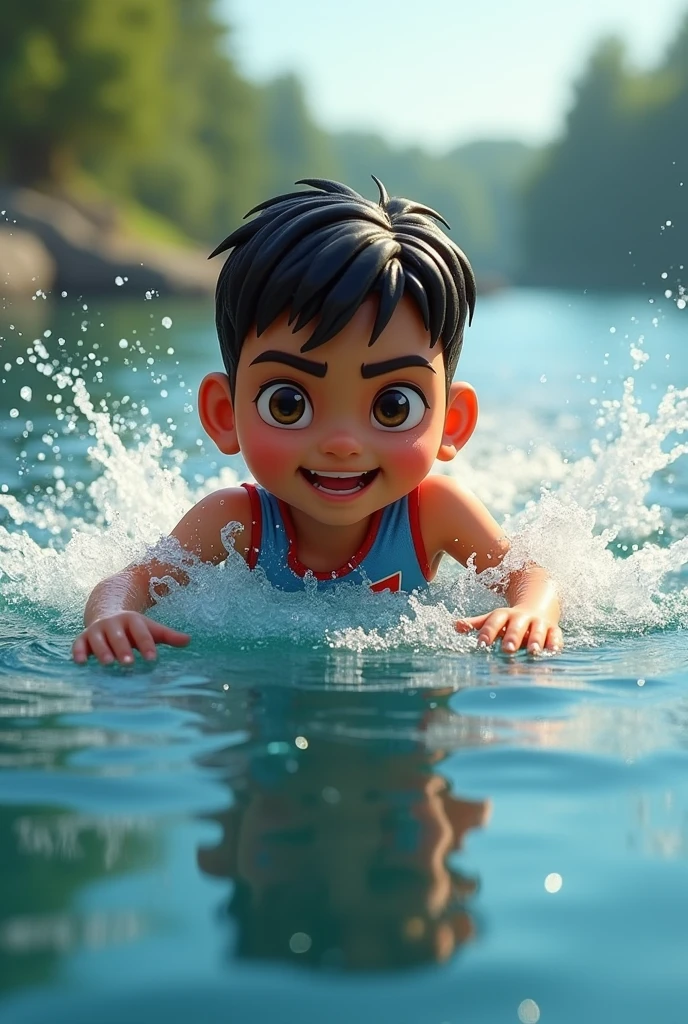 a young boy in a swimsuit, tropical beach background, (best quality,4k,8k,highres,masterpiece:1.2),ultra-detailed,(realistic,photorealistic,photo-realistic:1.37),award-winning illustration,(intricate details:1.2),(delicate details),(intricate details),cinematic lighting,vibrant colors,dynamic composition