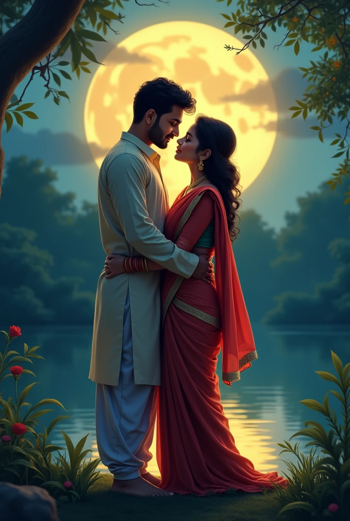 Bangladesh cute romantic husband wife with romance each other front the moon light
One more other sid and other place