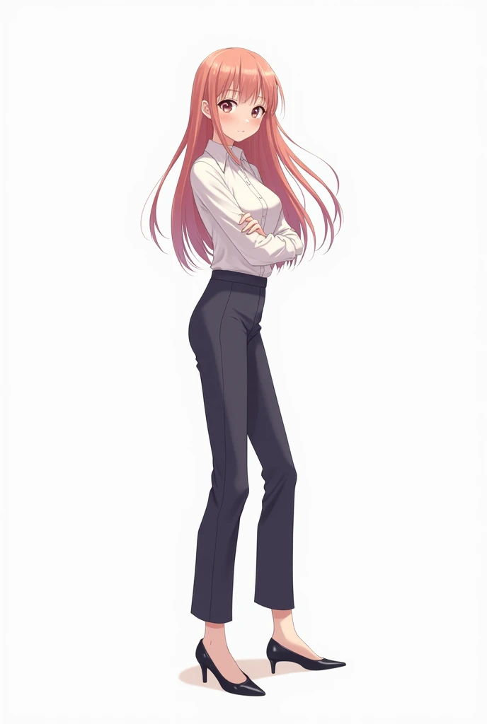 Ideal woman anime character with shirt and pant and white background with Full body photo