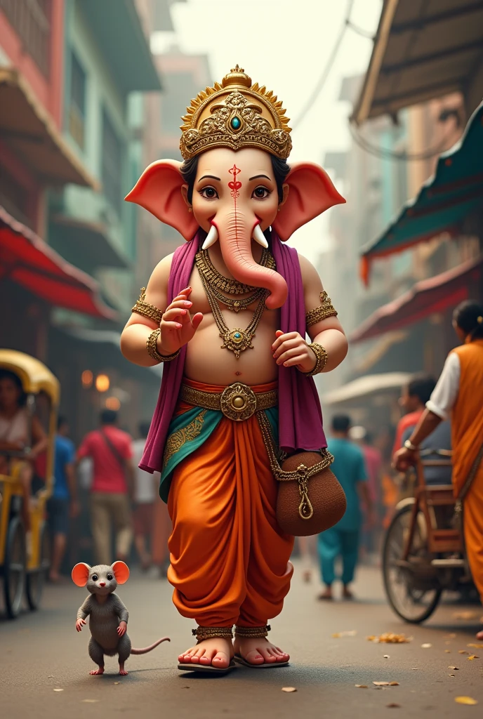 Lord ganesha and mouse walking together on mumbai street more images