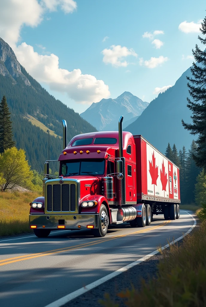 Canadian two truck with trailor in red and blue colour