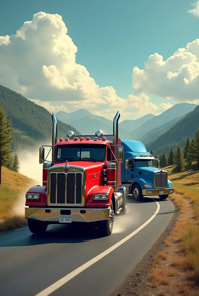 Canadian two truck in red and blue colour on road