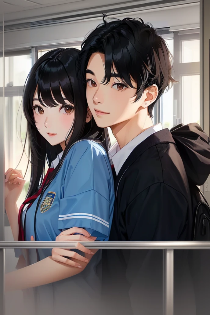 In the hallway of a high school、