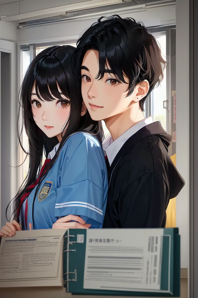 In the hallway of a high school、