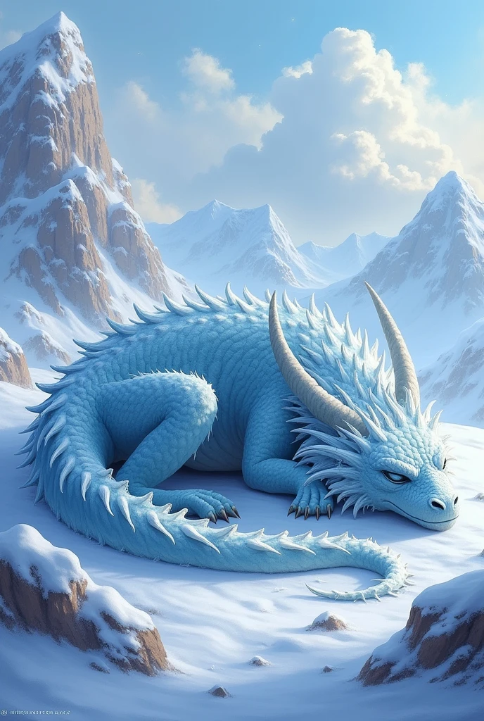 Ice Dragon Sleeping in the Snow