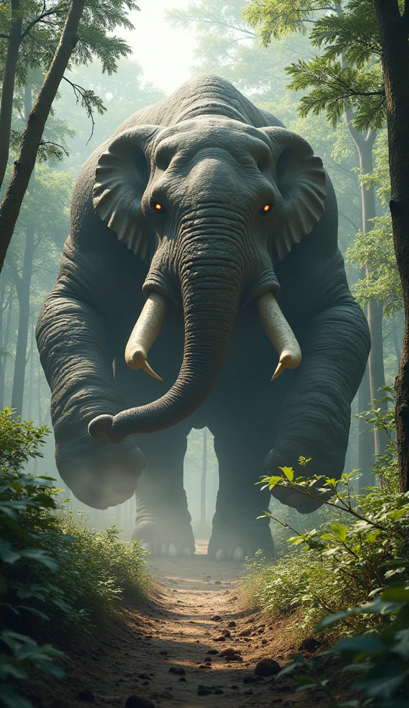 It is a big animal like an elephant, it swings very powerfully and shakes the whole forest