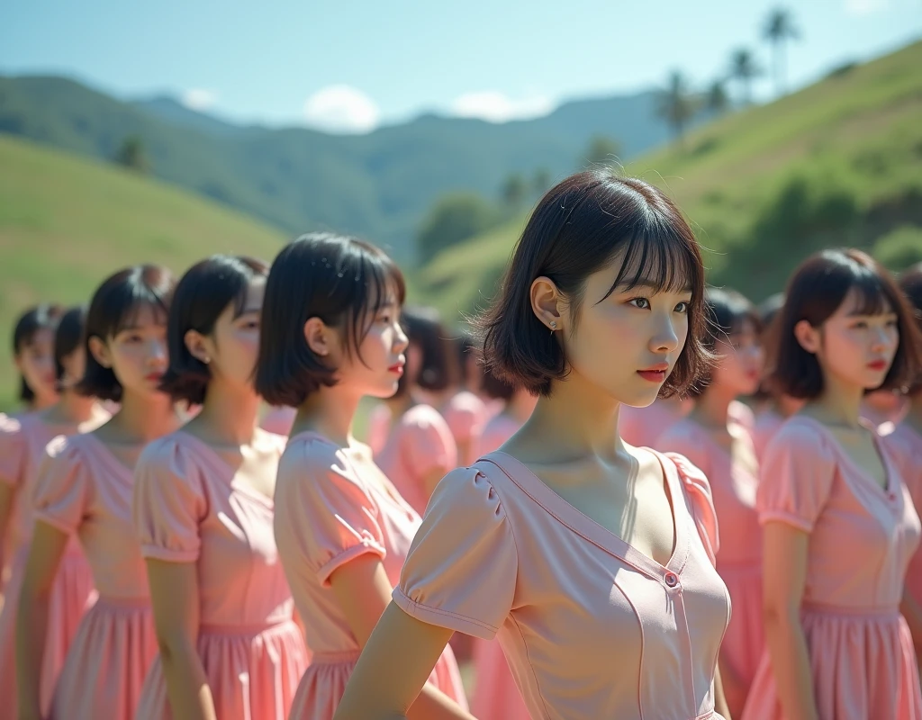 (((((Japanese Clone girls=Myself)))))), (((best masterpiece Clone girls Raw Photography Art))), (16K, Highest quality, Ultra-high resolution, RAW Photos), (((Unrealistic, Unparalleled depiction, An unbelievable sight, Unprecedented and shocking, In a world where myselves are multiplied, Ultra-realistic))), (((Japanese, woman, 20yo, Sasaki Nozomi))), (Small face, ((Thick black hair, Short Hair))), ((V-neck short-sleeve dress)), (((((Very beautiful detailed girls, Accurate body structure, Very detailed完璧な, Super busty body with very large breasts, Clearly emphasizes cleavage))))), (((Dark Eyes, Mature face, Cute Smile, A gentle gaze))), (((Very happy laughter is beautiful))), ((((((((Very detailed分身増殖描写, ((1Myself → Clone Multiplication → 1,000,000,000,000,000,000,000,000Myself)))))))))), ((((((((Very detailed, 寸分違いない緻密なMyself multiplication描写の, ((With the same perfectly MySelf body, With a face that is exactly the same as Myself, With the exact same hairstyle as Myself, In the exact same clothes as Myself, Perfectly the same height as Myself, The same super big breasts as Myself)))))))))), (((Myself only))), (((Very detailed, Myself multiplication, 1,000,000,000,000,000,000,000,000Myself→100,000,000,000,000,000,000,000,000,000,000,000,000,000,000^1,000,000,000,000,000,000Myself))), (((Very detailed, (An embrace between self, Back to Back, Myself is here!, Fun conversation with others, Happy conversation with myself, Kissing each other anywhere, Doting on Myself, Myself holding hands)))), (Free pose), (Sexual seduction), (((Unbelievably crowded, Close contact between transcendent selves, Countless &quot;myselves&quot; completely surround me in 360 degrees))), (Bright and soft sunlight), (((Very wide field of view, Very detailed, Detailed ultra-perspective depiction with clear depth))), (((((Slope Scenery))))), (((Very photographic and detailed, Myself is infinitely multiplied, filling the gaps and filling the horizon, Myself exists infinitely and it creates a fun atmosphere))), (Focus on the average value of the image)