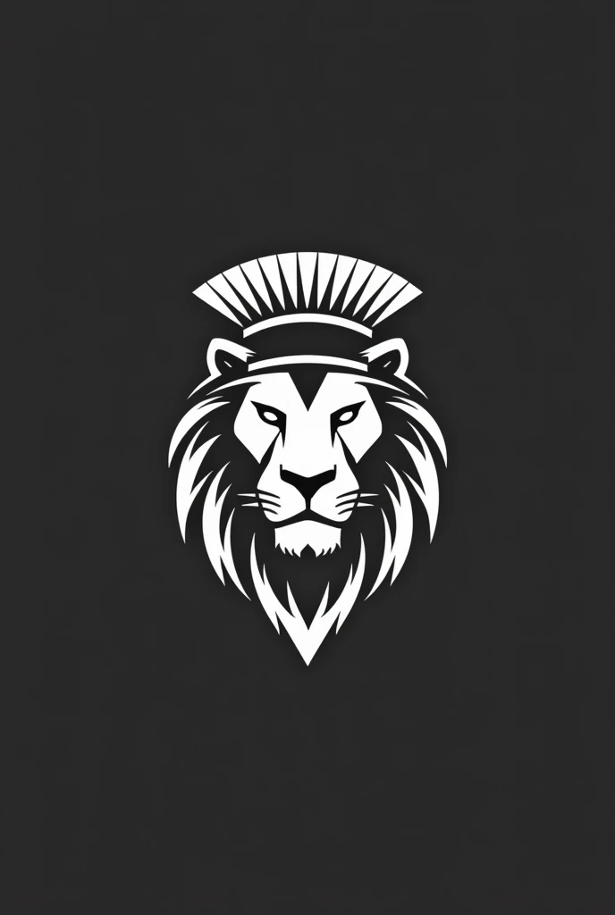 Create a clip art, just shape of the lion head that is using full spartan helmet, color white and black, less details