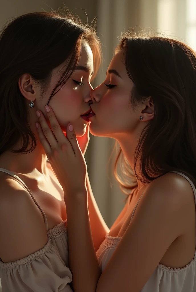 Girl and girl lip to lip french kiss 