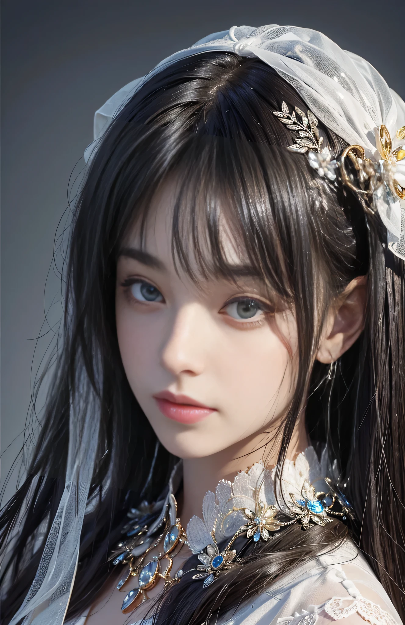 1girl with、9th class、Look at the viewer、smil、gothic lorita、White and black fluffy outfit、Just cute、
