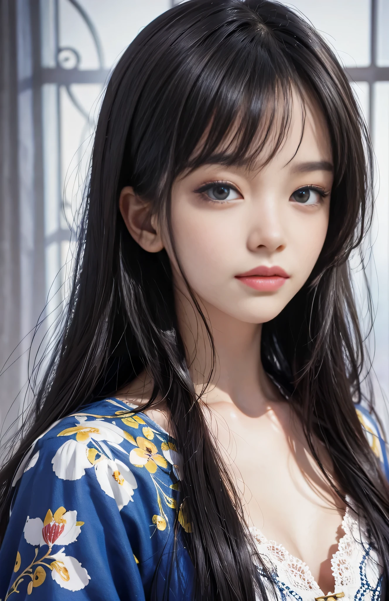 (surreal), (shape), (Improved resolution), (8k), (very detailed), (Best shape), (beautiful and detailed eyes), (highest quality), (Super detailed), (masterpiece ), ( wallpaper), (detailed face), 1 girl, , white dress, Large and loose chest, looking at the viewer, small details, detailed face, in the dark, deep shadow, private key, Pure erotic face ace_v1, smile, long hair, black straight hair , 46 point diagonal bangs