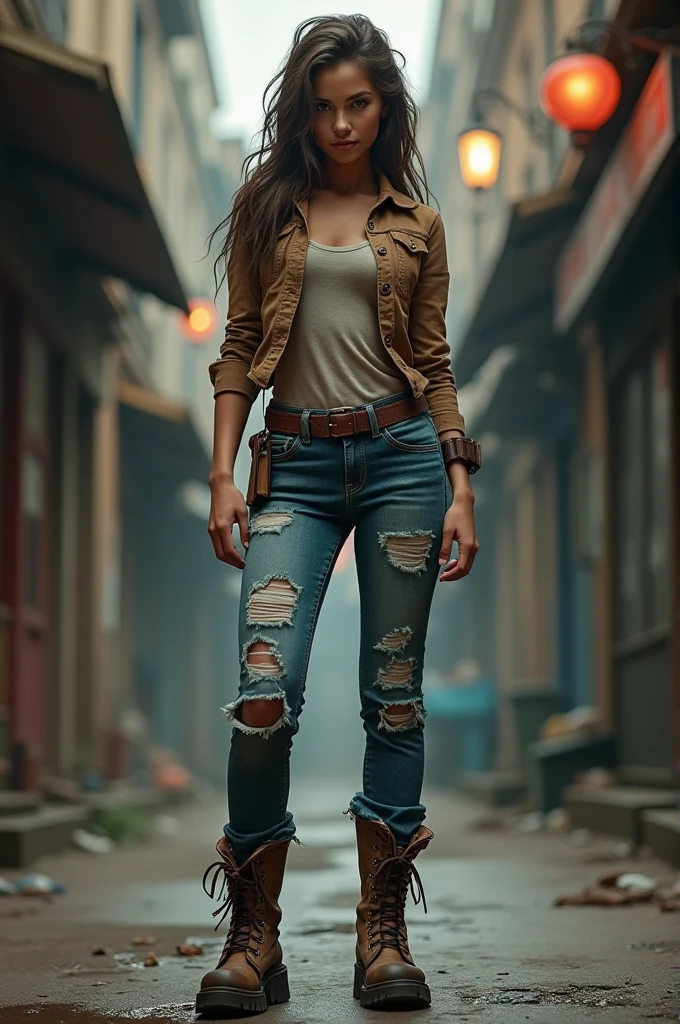 Girl with rough jeans