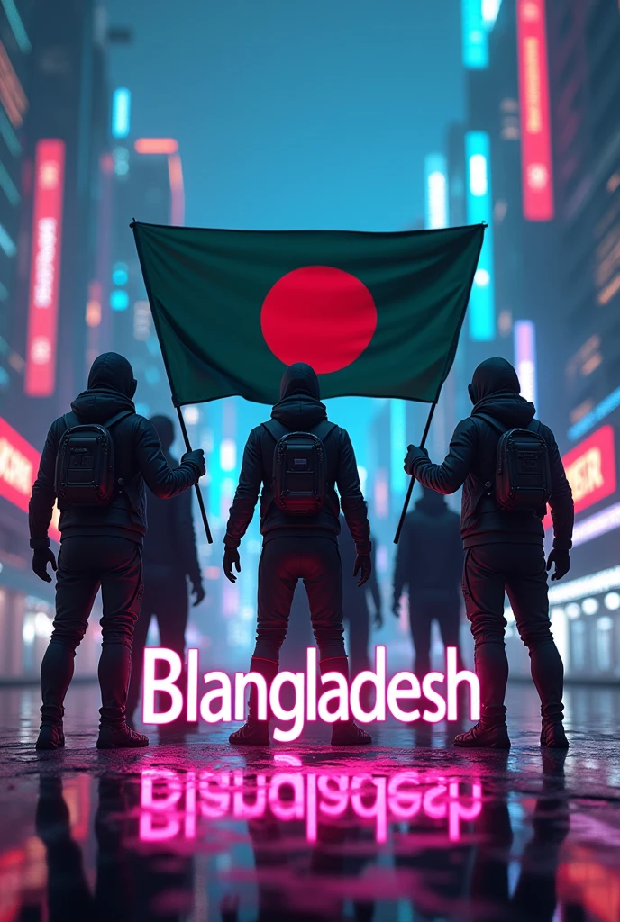 Cyber community Bangladesh 3d Font printed front site in the srit
Bangladesh flag in hand of hackers