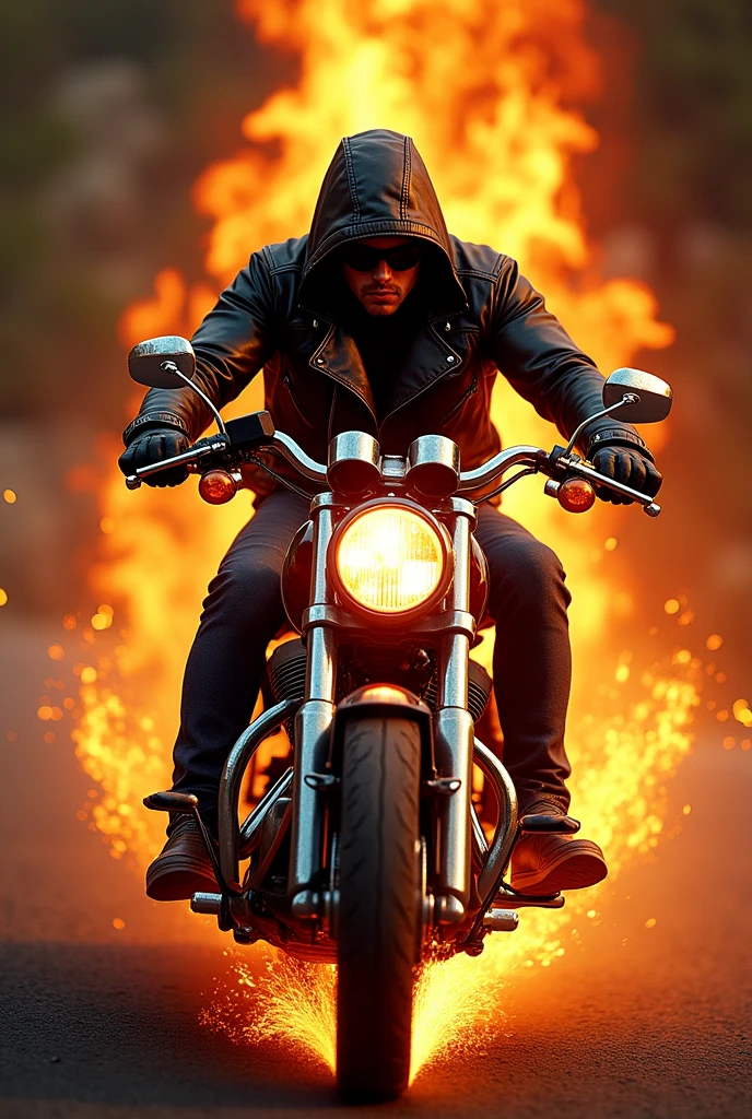 Biker lover logo with realistic fire
