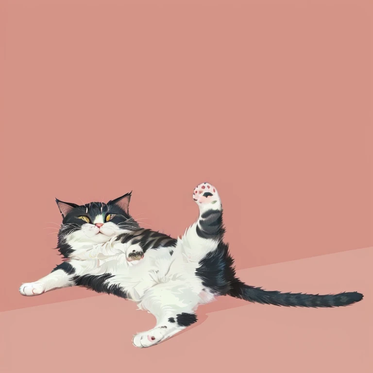 a close up of a cat laying on its back on a pink background, funny illustration, an anthro cat, illustration of a cat, cat design, a painting of a cat, doing a majestic pose, funny cat, painting of a cat, anthro cat, cat masterpiece, anthropomorphic cat, in a painting of a cat, phone wallpaper