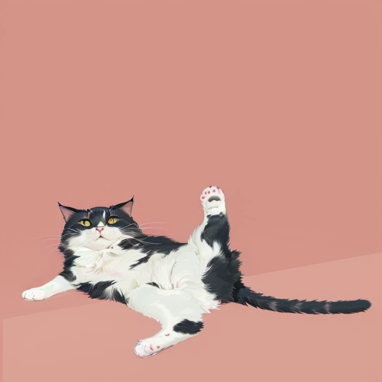 a close up of a cat laying on its back on a pink background, funny illustration, an anthro cat, illustration of a cat, cat design, a painting of a cat, doing a majestic pose, funny cat, painting of a cat, anthro cat, cat masterpiece, anthropomorphic cat, in a painting of a cat, phone wallpaper
