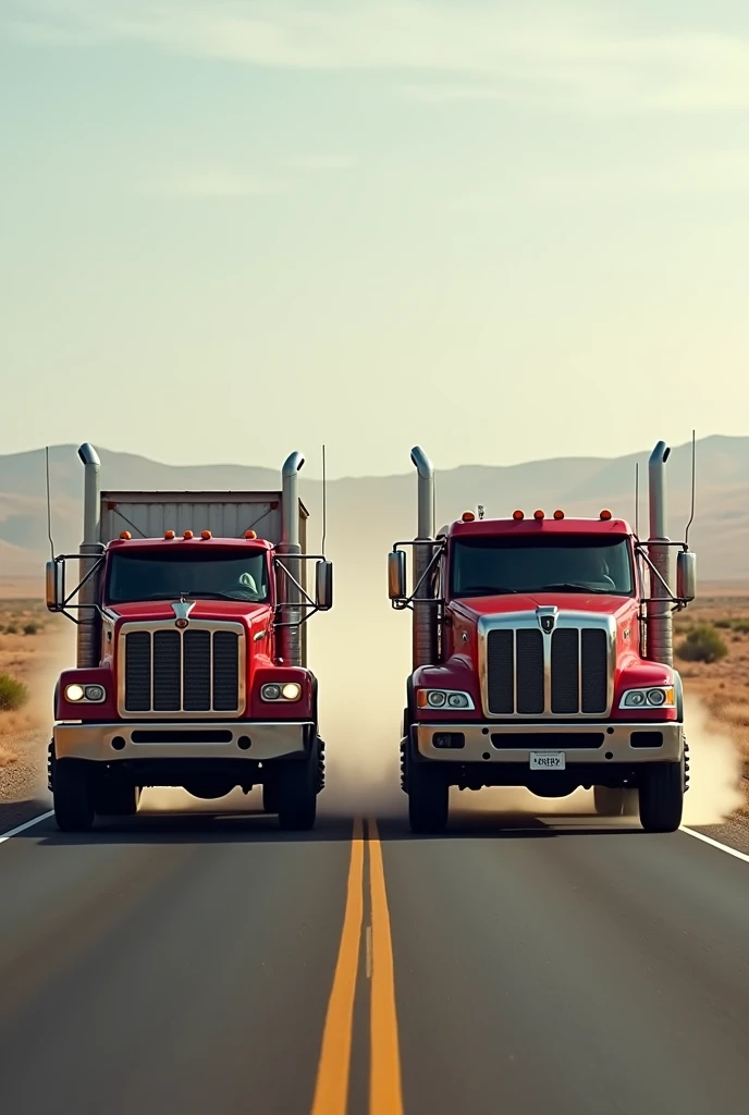 Canadian two truck in red and black colour on long road in row 