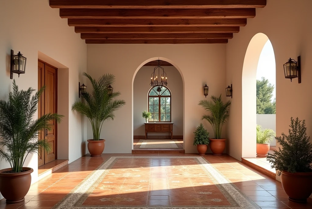 Photography background of an Andalusian style room, brown and ocher colors