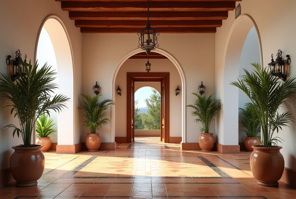 Photography background of an Andalusian style room, brown and ocher colors