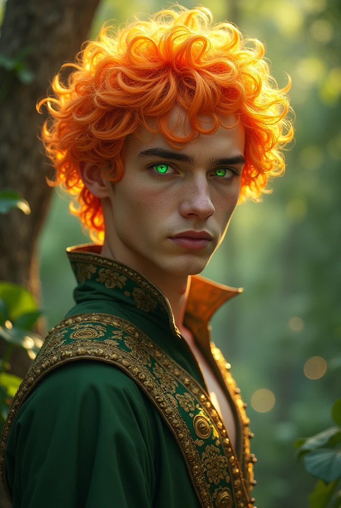 Osanius, a handsome young god with hair as orange as the setting sun. Natural green eyes , cold face