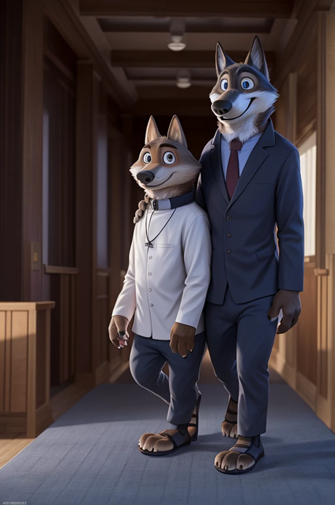 Larry (Zootopia), young wolf, gray fur, (brown body:1.3), beautiful blue eyes, Zootopia, Blazer, trousers, Catholic priest,red cassock,Cardinal,gold pectoral cross white collar,shoes shoes shoes, dog,wolf, detailed fur, Male, second, paw pads, claws, looks at the viewer, 5 fingers, paws, 4 toes, B is walking down the street,sandals,
BREAK from nextel, for dating, by xenoforge, (difficult, high detail,digital photography, soft focus,close to the camera, smile, positive, Good, mood, Houses, looks at the viewer, очень close to the camera,Catholic priest,Houses сидит, television, hall, columns,
photorealism, realistic, photorealistic,digital style, subsurface scattering,очень close to the camera идет очень близко, foot focus,
masterpiece, Best quality, ultra realistic, 8 thousand.)