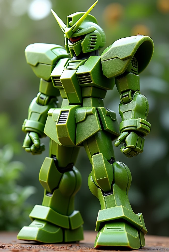 A plastic model Gundam made from cucumbers