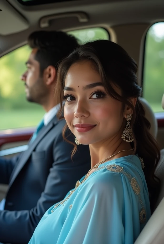 Ek 24 saal ki khubsurat indian ladki jiska. Naam Shreyaa hai wo 24 saal ki hai aur usne sky blue frock pahan rakha hai aur wo ek luxsury car ke front seat par baithi hai aur uska husband gadi chala raha hai wo use dekh rahi hai uske husband ne maroon colour ka 3 pice suit pahna hai