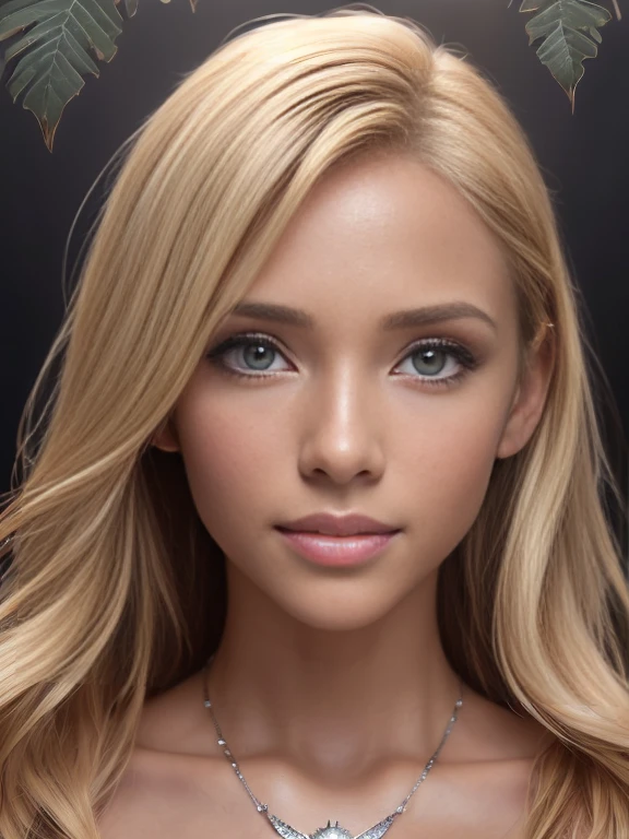 (portraite, editorial photography of a beautiful blonde girl, adorable face, long and curly blonde hair, hazel eyes, por Lee Jeffries, Nikon D850, film stock photography ,4 Kodak Portra 400 ,f1 camera.6 lenses ,rich colors ,hyperrealisti ,realistic texture, dramatic lighting, (high-detailed face:1.4), perfects eyes, realistic iris, perfekt teeth, (ssmile:0.7), (darkness background, shadow of the leaves, temperamental, neckleace), Sun rising, morning light, Wishing for something, work of art, best qualityer, photorrealistic, Citizen of Guinea-Bissau, very cute supermodel, Perfect Anatomia, skinny
