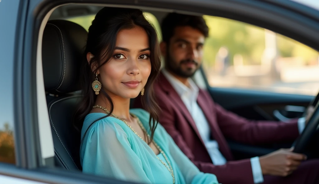 Ek 24 saal ki khubsurat indian ladki jiska. Naam Shreyaa hai wo 24 saal ki hai aur usne sky blue frock pahan rakha hai aur wo ek luxsury car ke front seat par baithi hai aur uska husband gadi chala raha hai wo use dekh rahi hai uske husband ne maroon colour ka 3 pice suit pahna hai