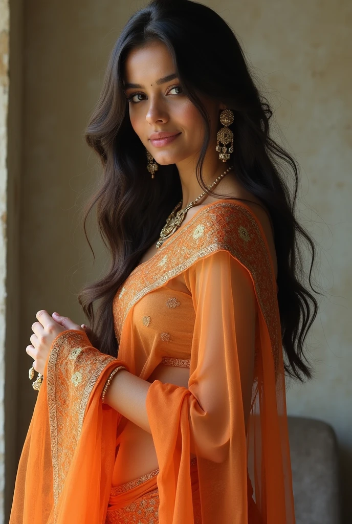 ((best quality)), ((masterpiece)), (detailed), Beautiful bengali indian women, in thin transparent saree, masterbating