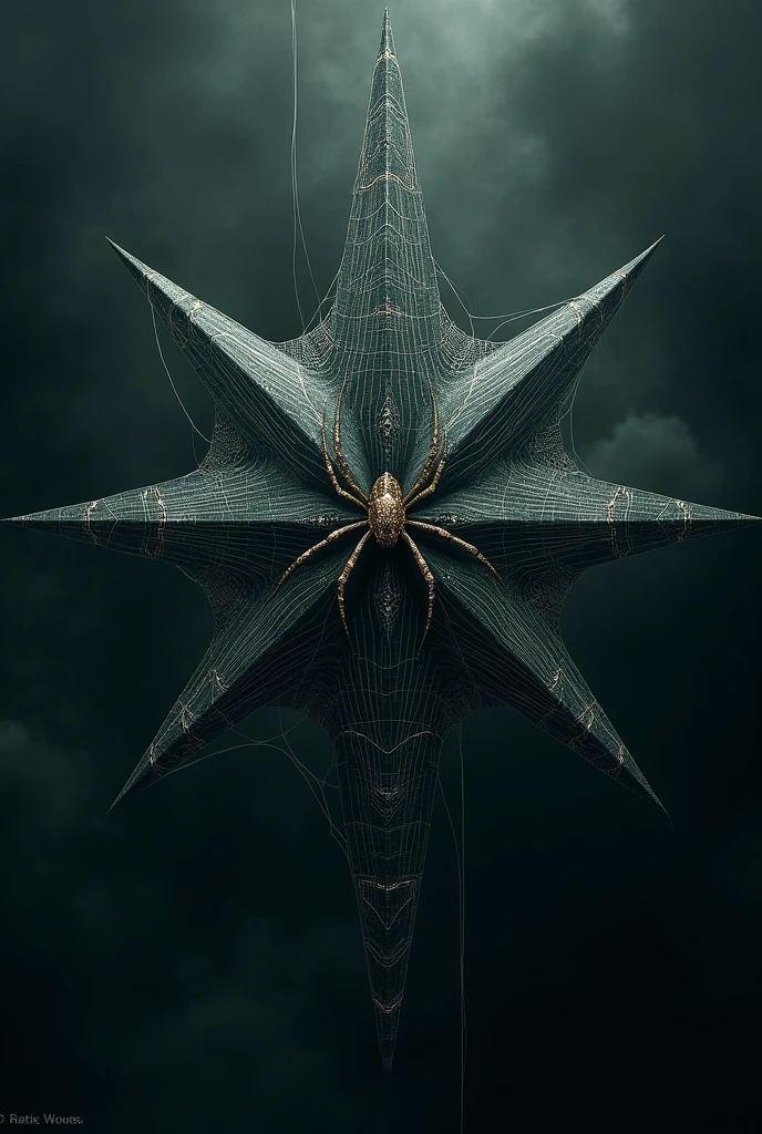 16 cornered "Northern star" with spider web and a spider hanging from it
