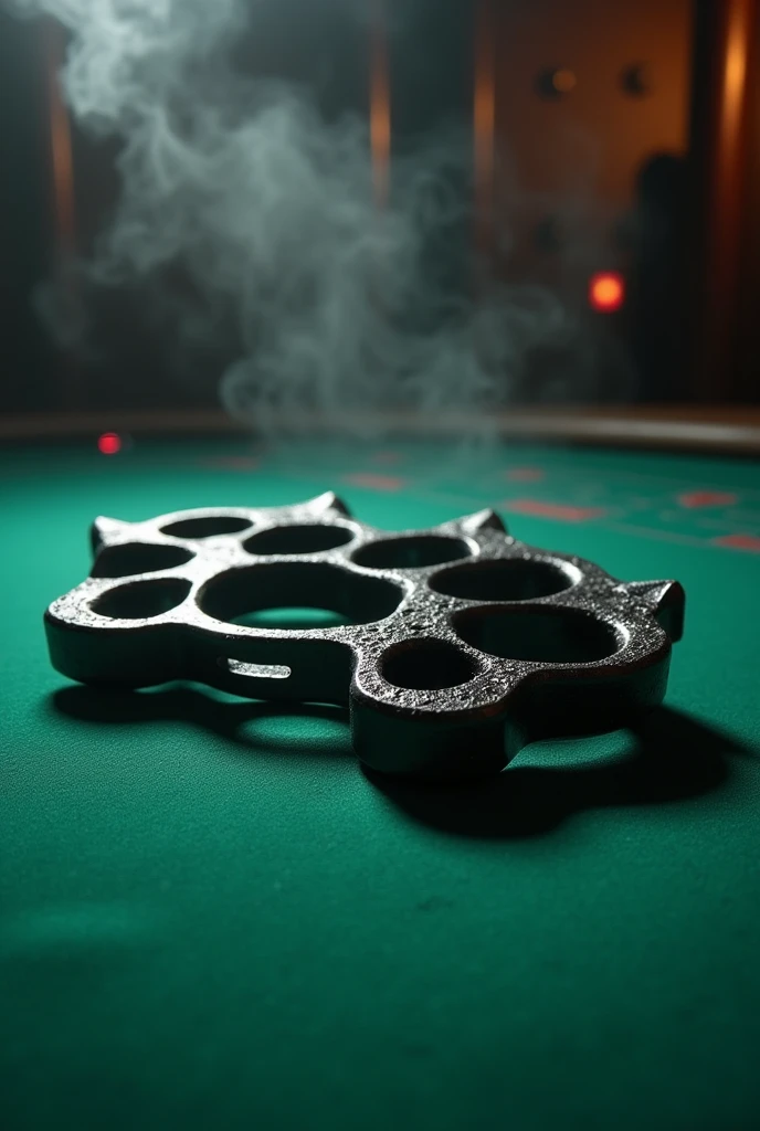 a pair of knuckledusters on a poker table