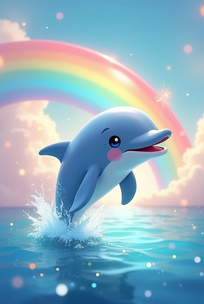 a happy dolphin rainbow water rainbow sky aesthetic 