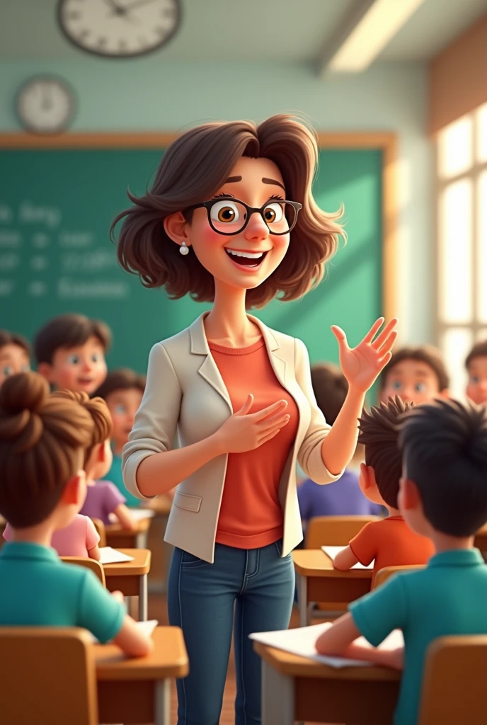A cartoonist AI image of teacher with the background of students