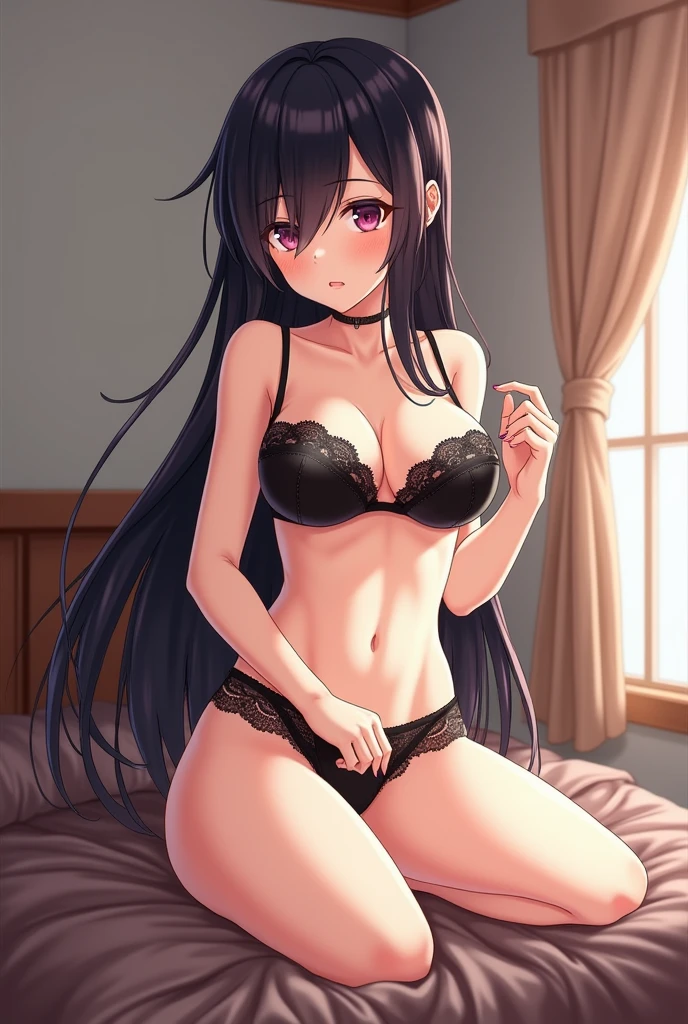 Anime girl, black lacy panties, girl having sex