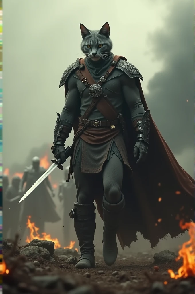 Create a YouTube Short that captures the moment when Whiskers is struck down in battle. Use dramatic music and a powerful visual transition from the chaotic battle to a peaceful, dream-like sequence where Whiskers reflects on his family and finds peace."