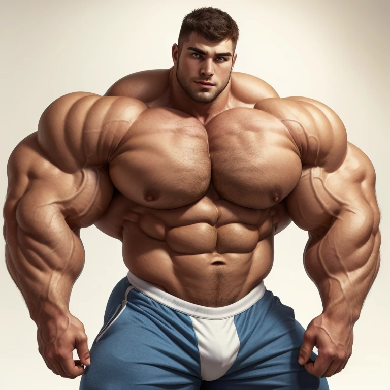brutalmass, 1man, large muscles, bodybuilder, a very handsome young man, shirtless, close up face, exaggeratedly muscular, exaggeratedly huge arms and biceps,, on a white background