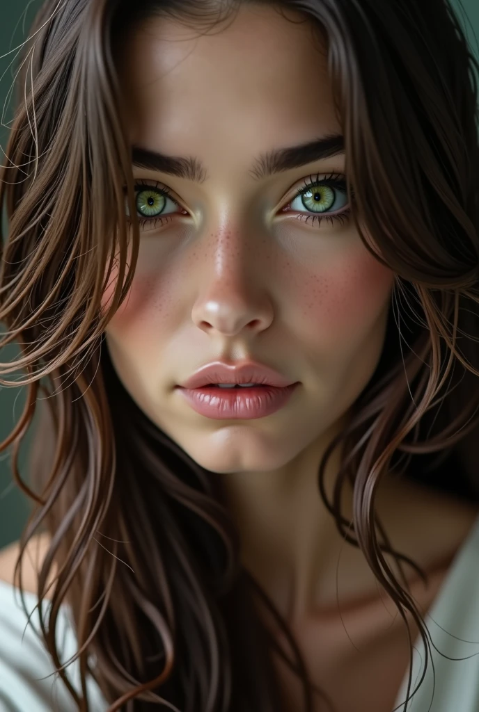 brunette woman green eyes