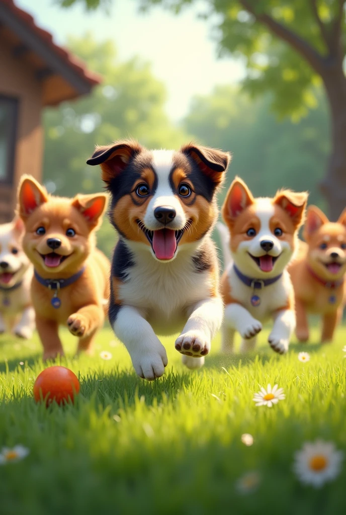 Dogs like to fetch, they love to race,
They’ll greet you with a happy face.
They dig in the yard, they roll in the grass,
Every moment with them is a blast.