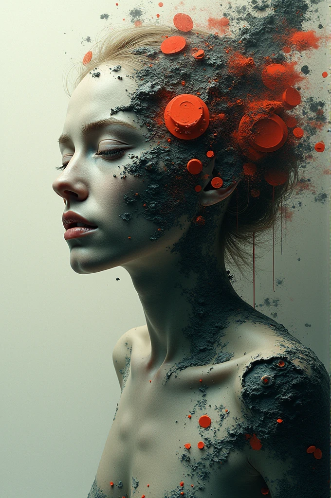 abstract, fragmented face of a woman, as if parts of her identity have been torn away. The title Characterless could be integrated into the design, with the woman's features merging with the text.
Color Scheme: Contrasting colors like black, white, and red to create a striking, emotional impact.