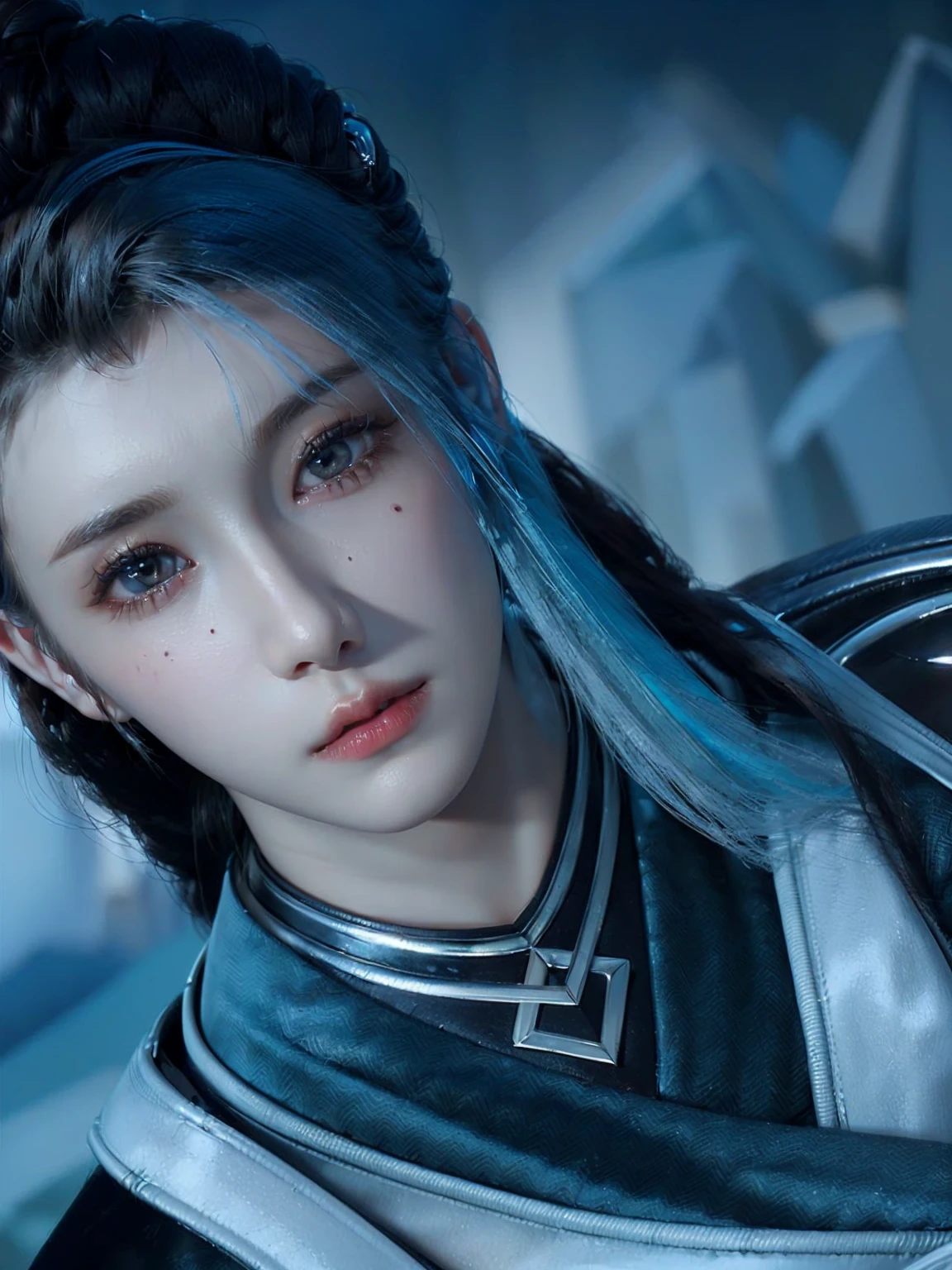 ((Realistic lighting, best quality, 8k, masterpiece: 1.3)), Clear focus: 1.2, 1 girl, perfect figure: 1.4, Slim abs: 1.1, ((dark brown hair)), (white crop top: 1.4), (outside, natta: 1.1), City streets, super fine face, beautiful eyes, double eyelids,